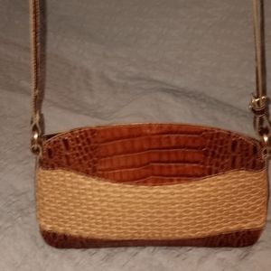 Yeah Brahmin straw crossbody with brown crocodile embossed leather